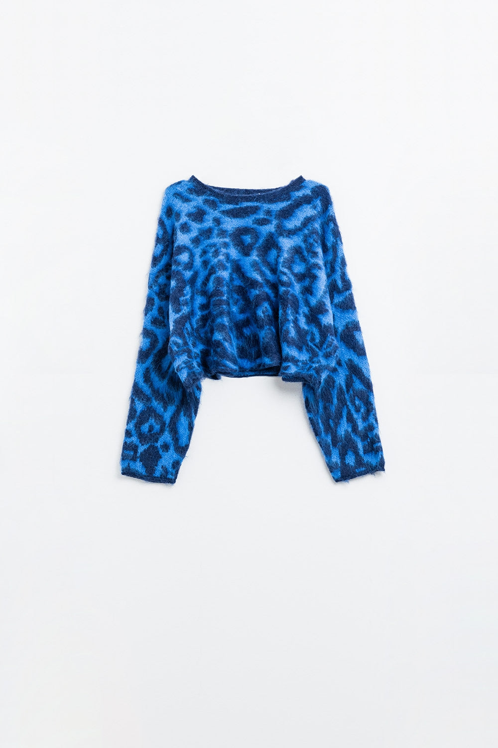 Blue Leopard print sweater made of knitted fabric with wool