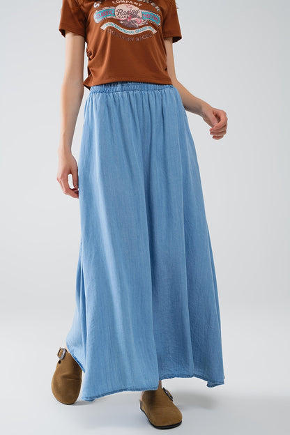 Blue Tencel Denim-Styled Maxi Skirt