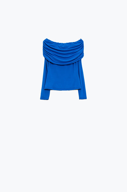 Bodycon Off Shoulder Top In Blue