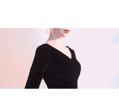 Elegant Black Elbow-length Sleeves Long Evening Dress