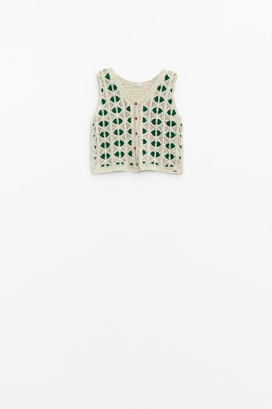 Q2 Cropped Cruched Vest in White and Green