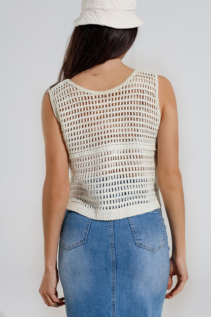 Cropped Cruched Vest in White and Green