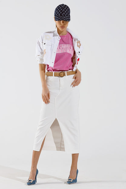 Cropped Jacket With Chest Pockets and Flower Details in White