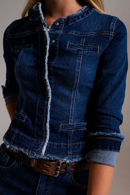 Denim jacket with raw hem edge