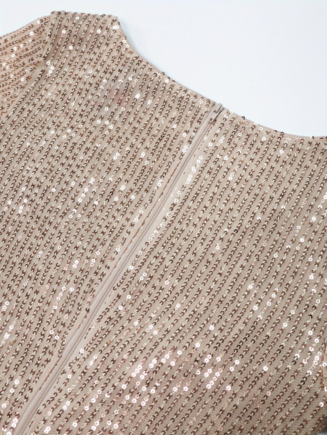 Deep V-Neck, Short Sleeve, Sequin Formal Gown with Waist Ruching