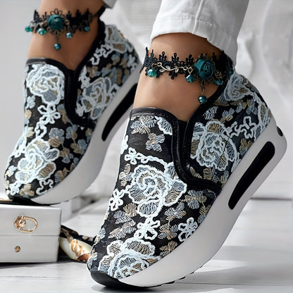 Colorful Embroidered Floral Slip-On Sneakers