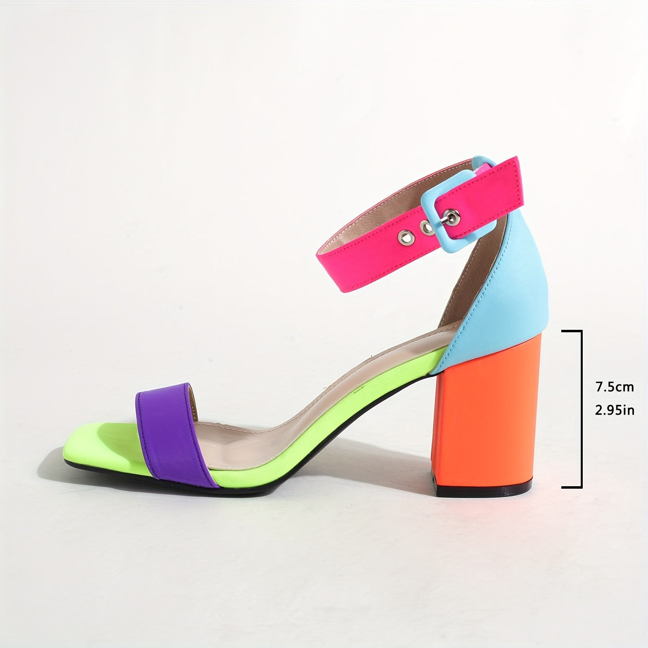 Open-Toe Colorful Chunky Ankle Strap Heel Sandals
