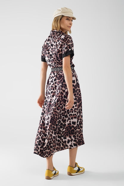 Leopard print buttoned maxi dress with satin detail