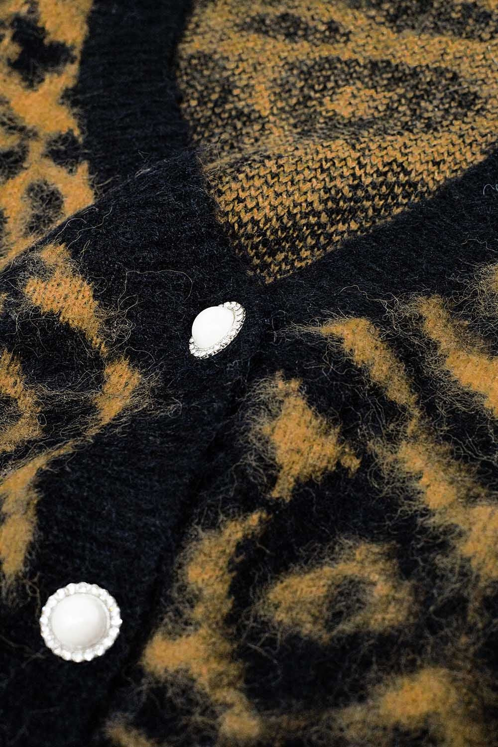 Leopard print cardigan made of knitted fabric with wool in Camel