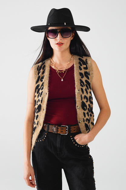 leopard print knitted vest