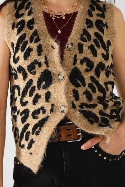 leopard print knitted vest