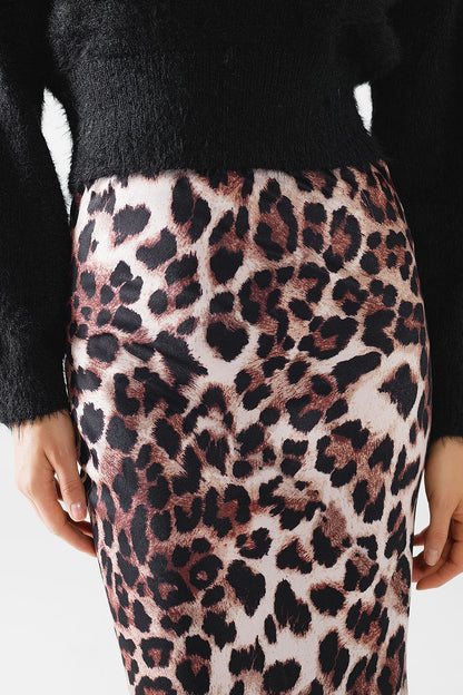 Leopard print mid-rise Flared midi skirt