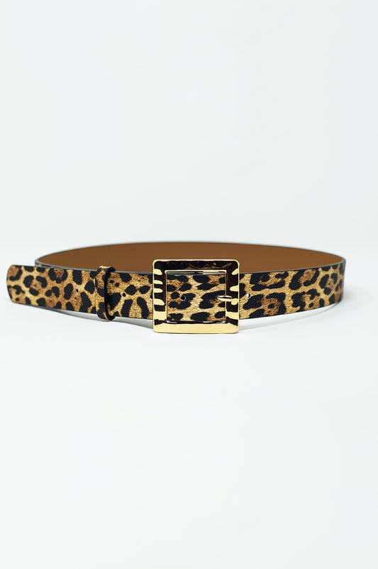 Q2 Medium width leopard belt with gold buckle