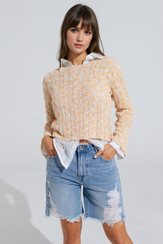 Q2 Multicolor Sweater With Flared Sleeves