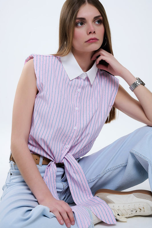 Q2 Pink Sleeveless Crop Top With Front Knot