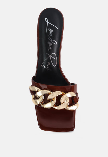playdoll block heel sandal with metal chain detail-7
