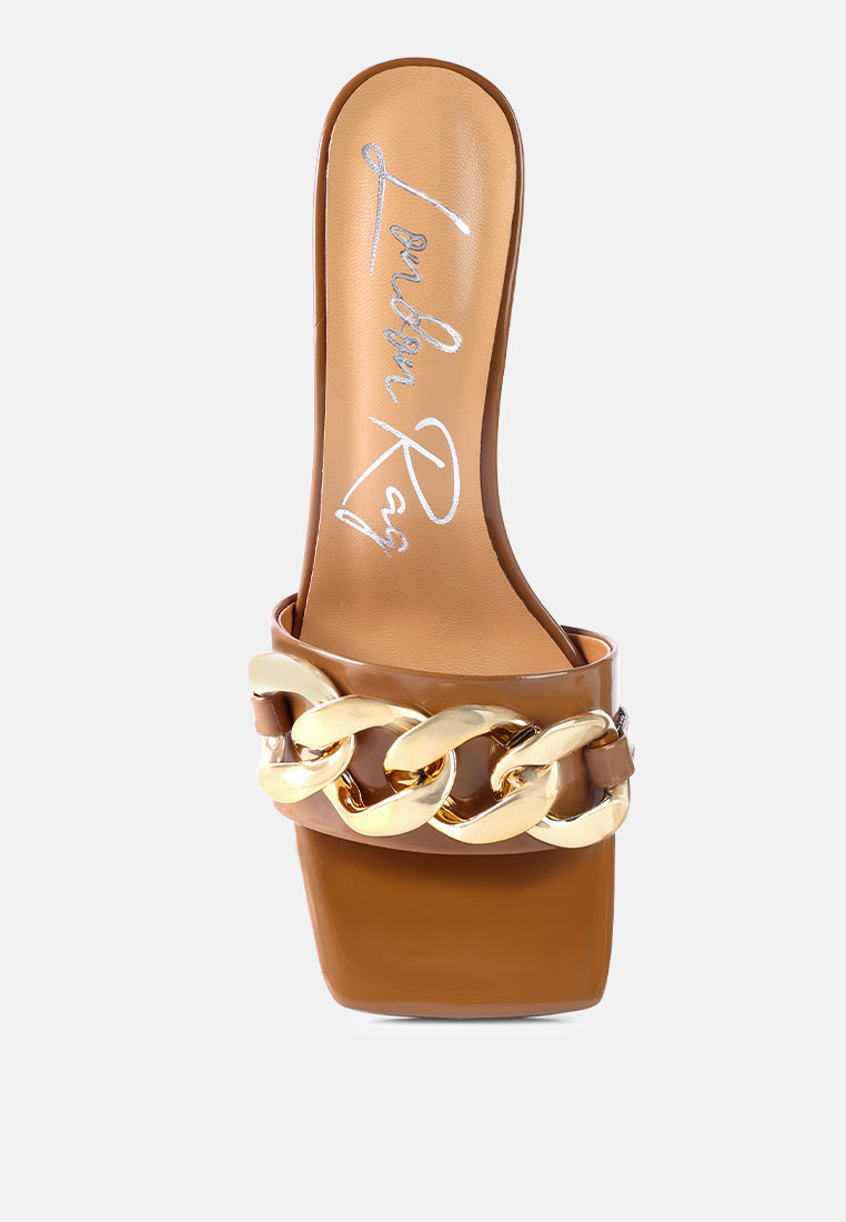 playdoll block heel sandal with metal chain detail-13