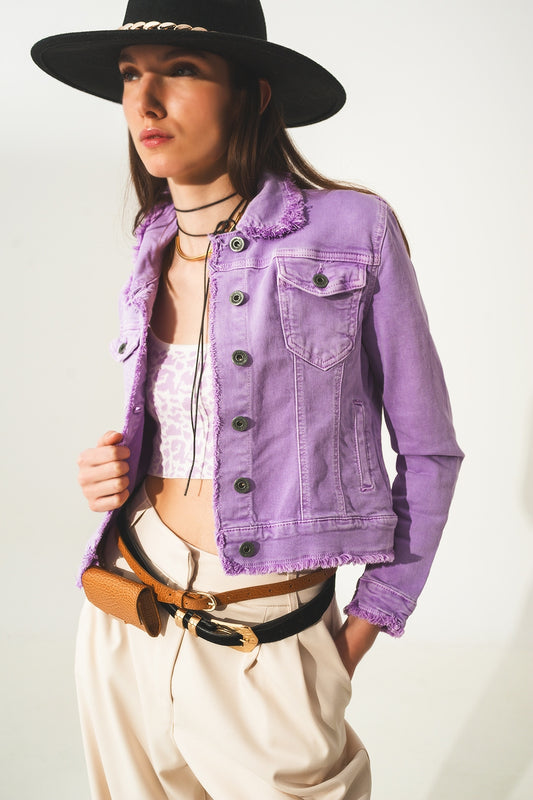 Q2 Raw edge denim jacket in purple