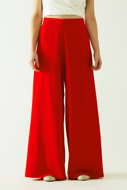 Q2 red wide leg Basic Flared Pants