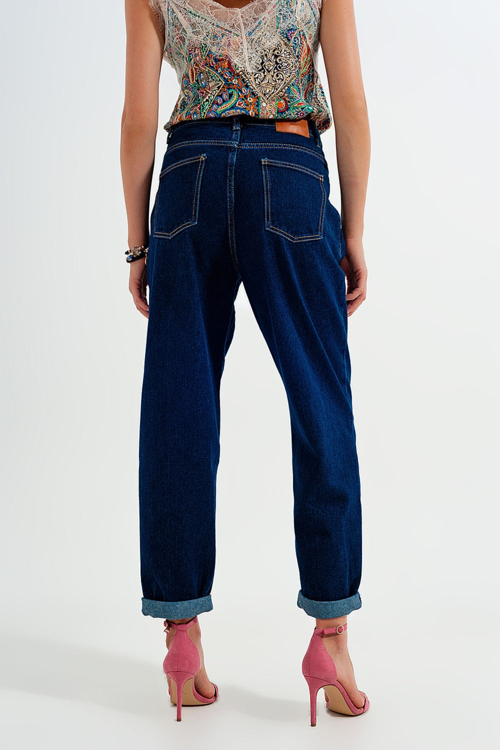 Relaxed fit pleat front jeans in dark blue