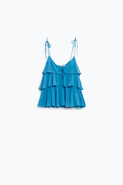 Ruffle Top WIth Thin straps in Blue