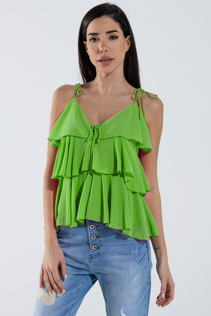 Q2 Ruffle Top WIth Thin straps in Green