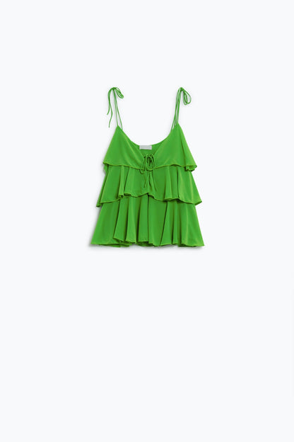 Ruffle Top WIth Thin straps in Green