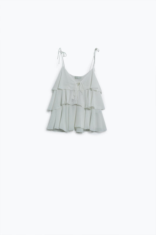 Q2 Ruffle Top WIth Thin straps in White