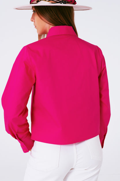 Shirt With Fringe strass Collar in Fuxia