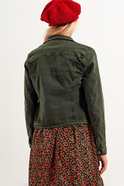 Slim denim trucker jacket in green