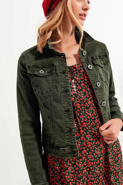 Slim denim trucker jacket in green