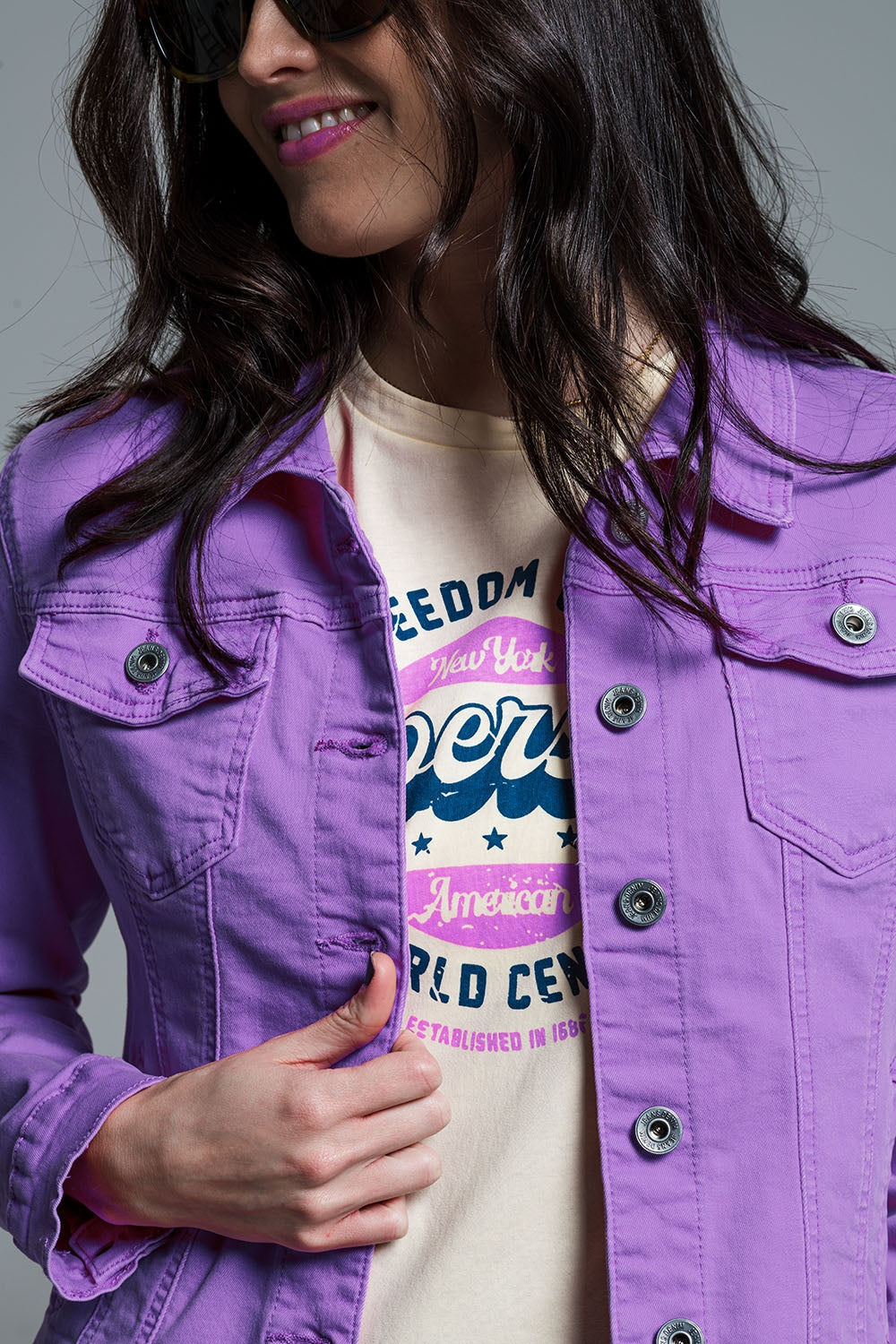 Slim denim trucker jacket in Lilac