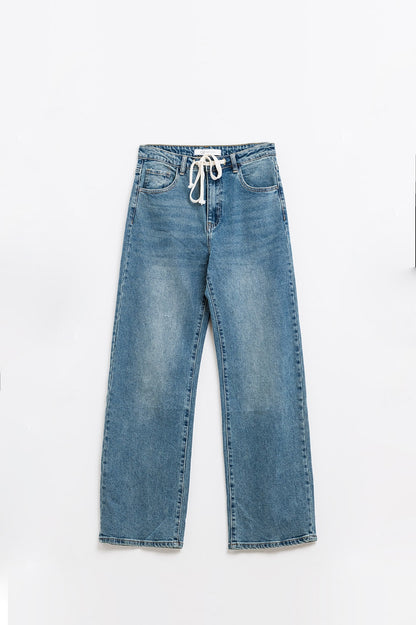 Straight Blue Jean With Drawstring