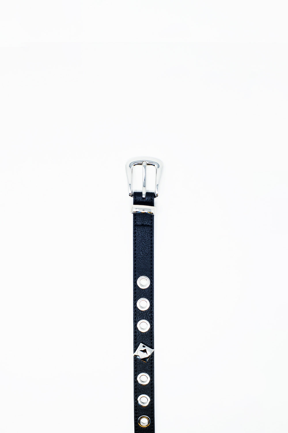 Thin Black leather belt with silver details