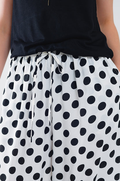 Wide leg polka dot pants with elastic waist and pockets