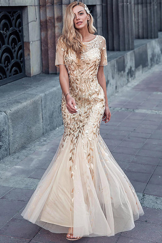 Embroidered Lace Mermaid Long Formal Dress -0