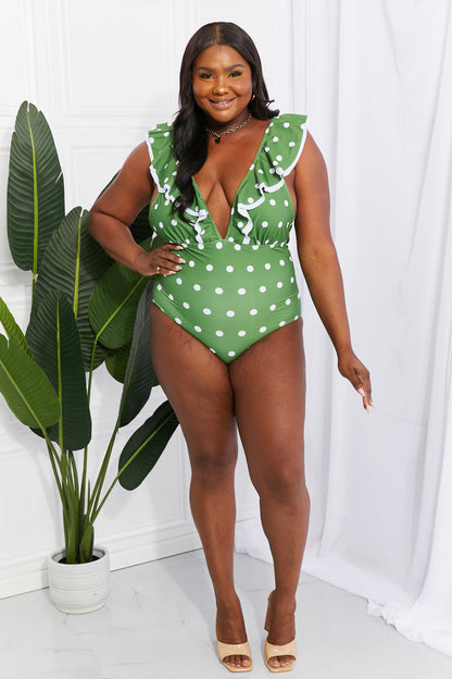 Marina West Swim Moonlit Dip Ruffle Plunge Swimsuit in Mid Green Posh Styles Apparel