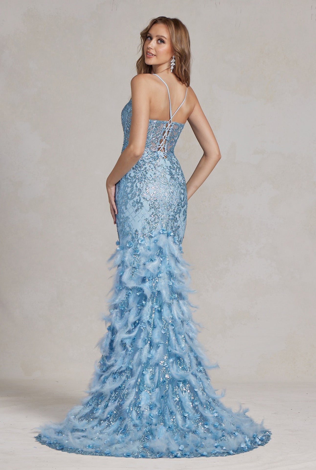 Ruffled Skirt Open Corset Back Mermaid Long Prom Dress NXC1111-1