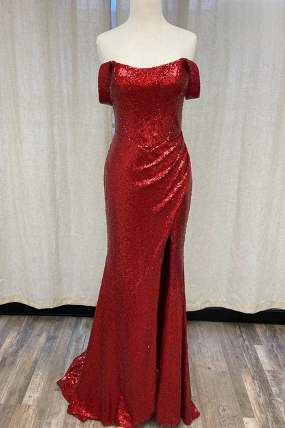 Off Shoulder Embroidered Sequins Open Back Long Evening Dress -3