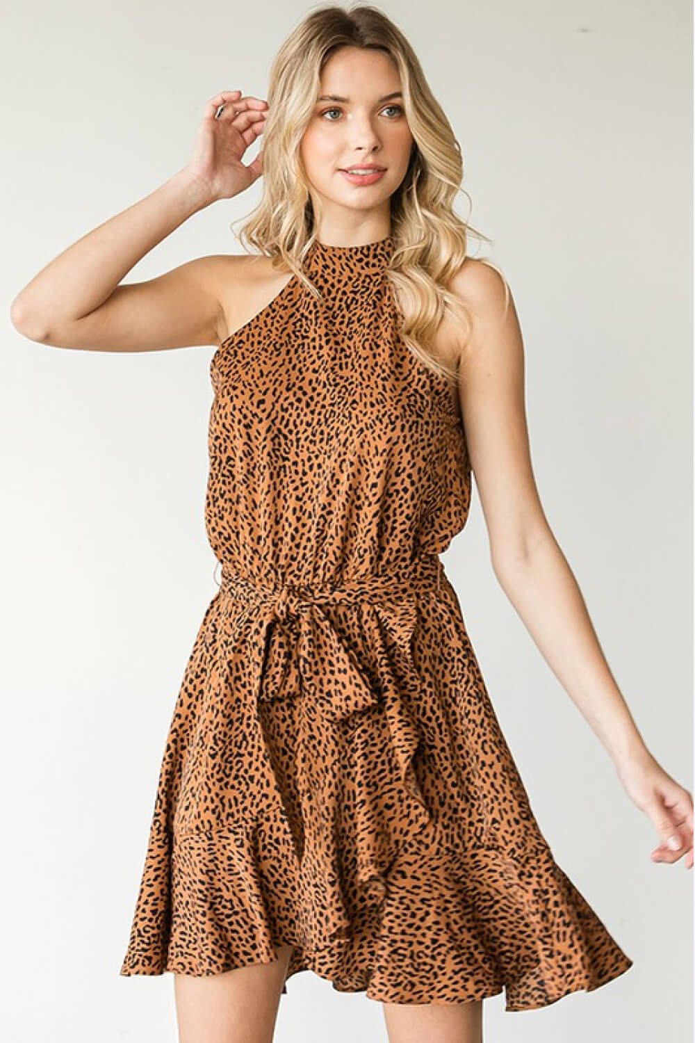 First Love Full Size Leopard Belted Sleeveless Dress Posh Styles Apparel