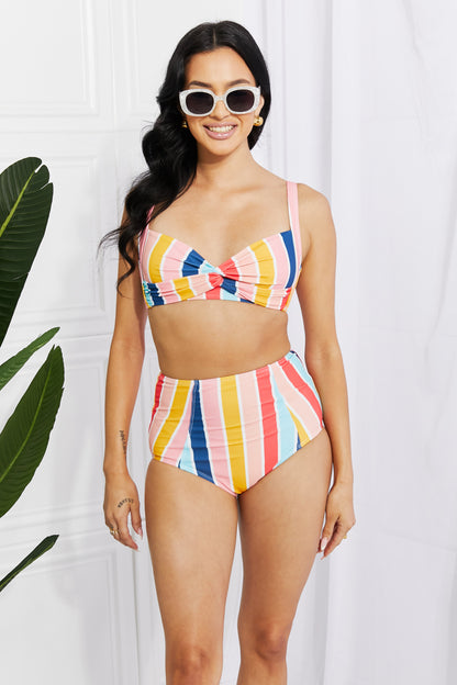 Marina West Swim Take A Dip Twist High-Rise Bikini in Stripe Posh Styles Apparel