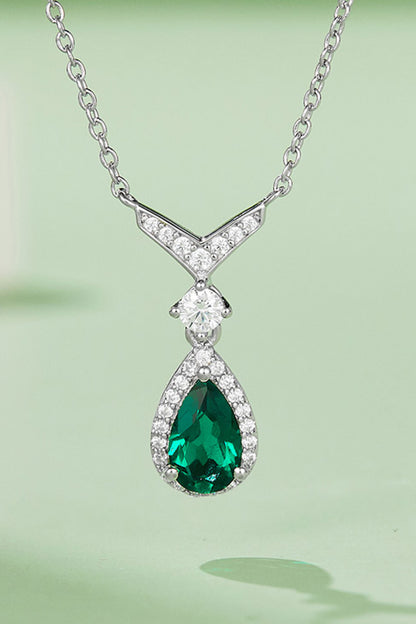 Lab-Grown Emerald Teardrop Necklace Posh Styles Apparel