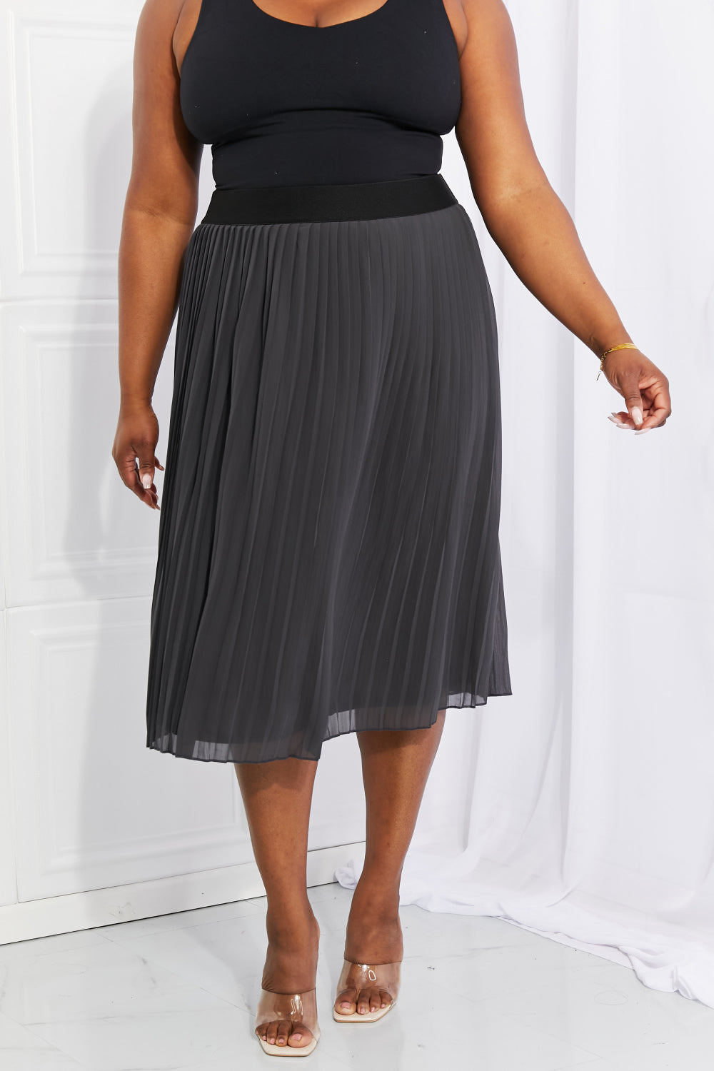 Zenana Full Size Romantic At Heart Pleated Chiffon Midi Skirt Posh Styles Apparel
