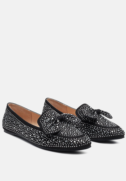 dewdrops embellished casual bow loafers-1