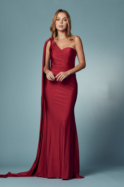 Party Cocktail One Shoulder Drape Sleeve Mermaid Long Evening Dress NXE475-5