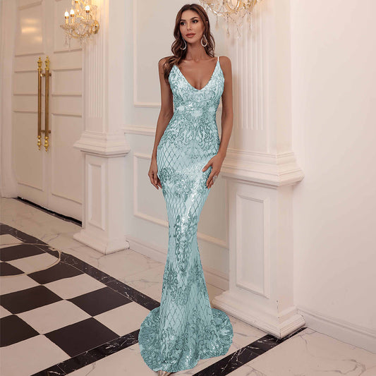 Marissa Aqua Sequin Long Formal Gown