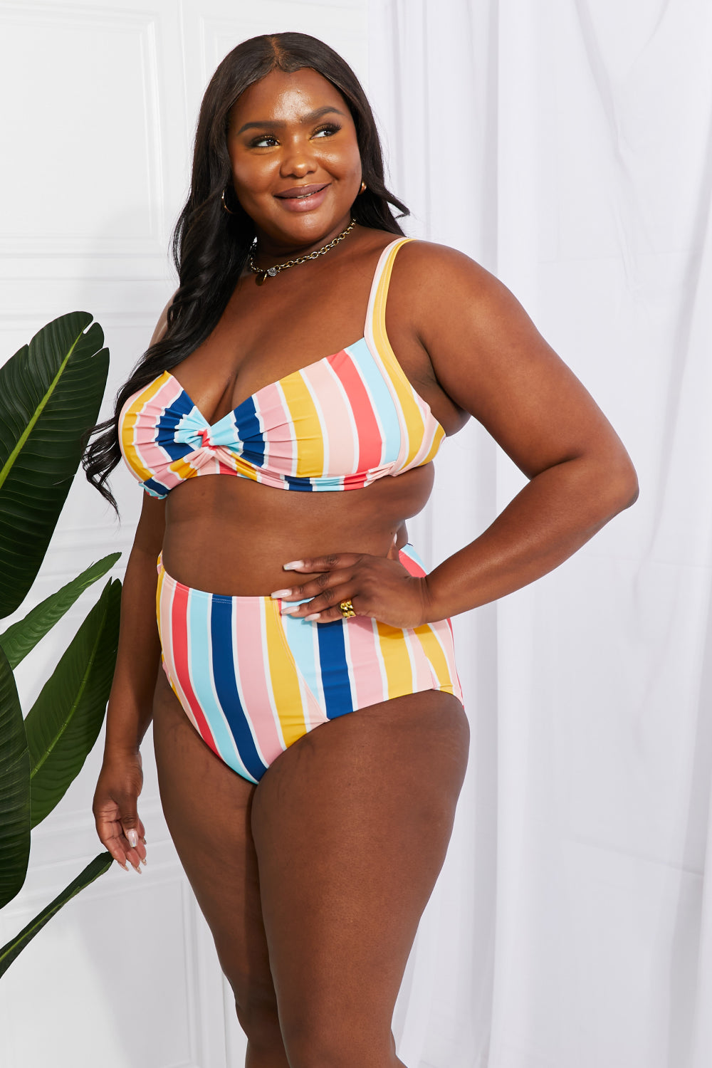 Marina West Swim Take A Dip Twist High-Rise Bikini in Stripe Posh Styles Apparel