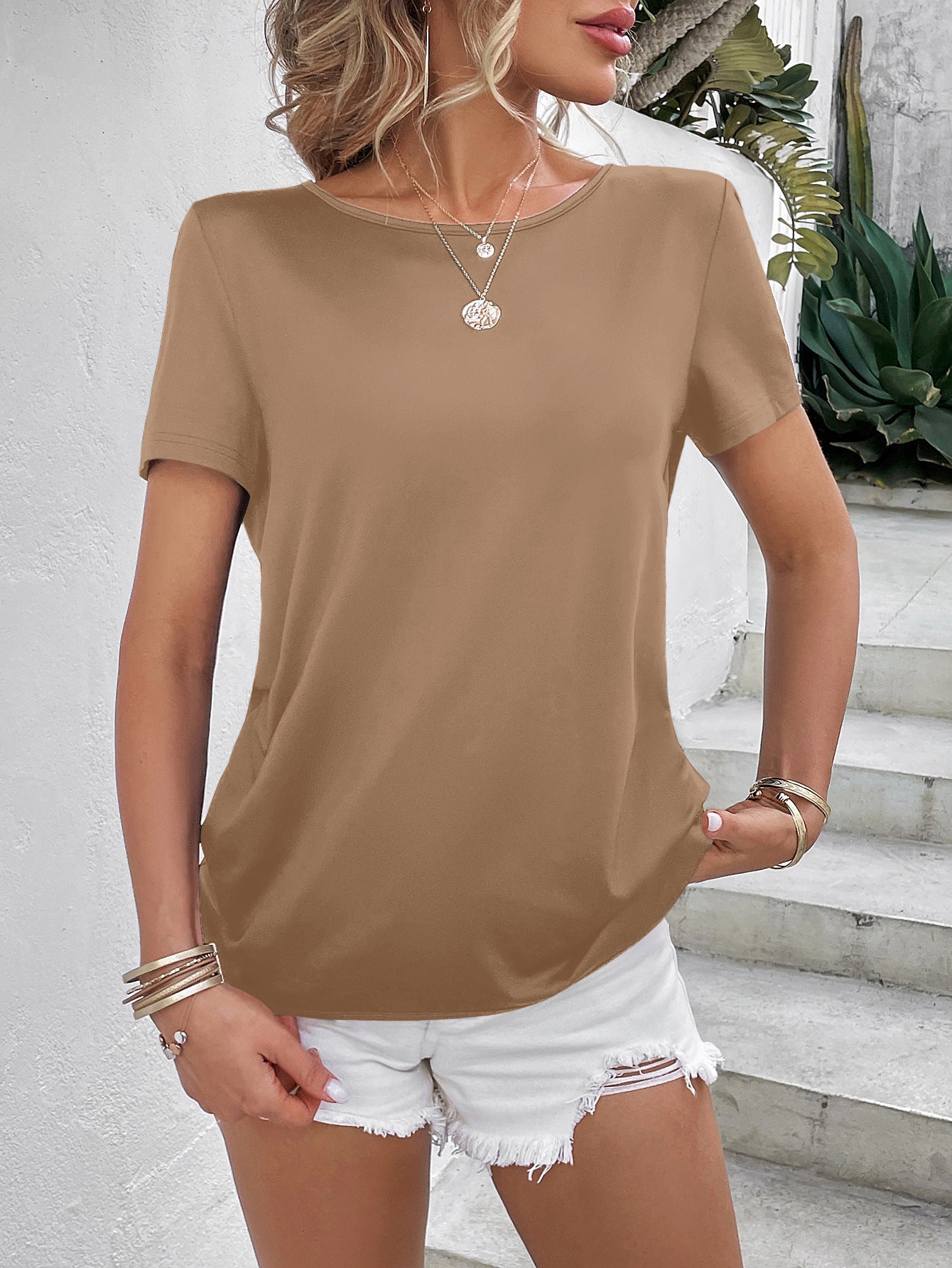 Beads Trim Back Twisted Blouse Posh Styles Apparel