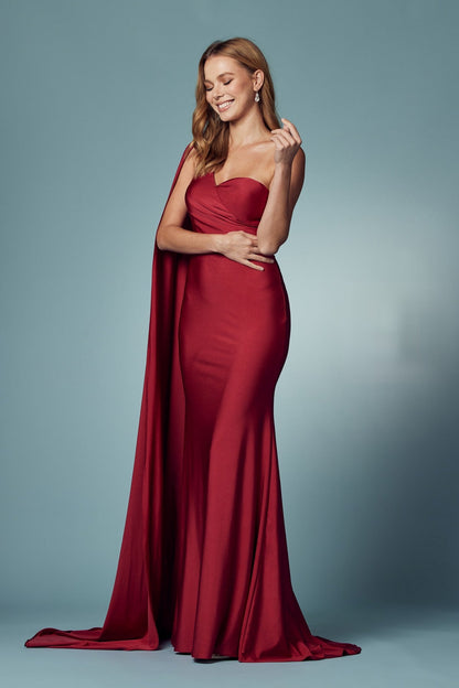 Party Cocktail One Shoulder Drape Sleeve Mermaid Long Evening Dress NXE475-6