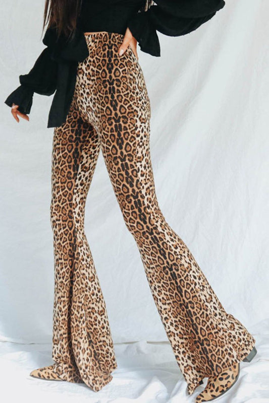 Leopard Print Flare Leg Pants Posh Styles Apparel